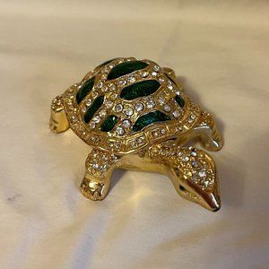 Gold and Green Turtle Figurine with Diamonds